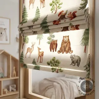 Decoration fabric Linenlook Wildwood animal scene digital print