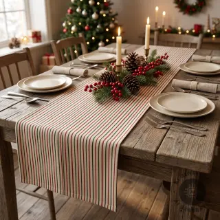 Decoration fabric Linenlook Little Xmas stripe