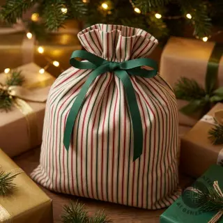 Decoration fabric Linenlook Little Xmas stripe