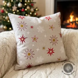 Decoration fabric Linenlook Magic star red gold