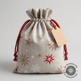 Decoration fabric Linenlook Magic star red gold