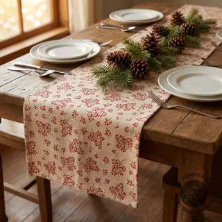 Decoration fabric Linenlook Winter berry bloom