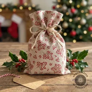 Decoration fabric Linenlook Winter berry bloom