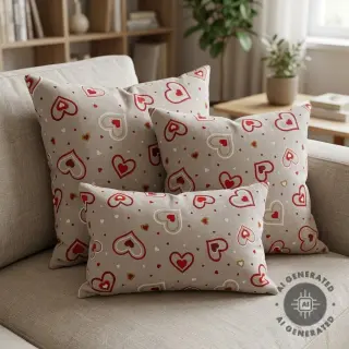 Decoration fabric Linenlook Sweet heart joy
