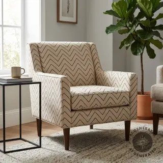 Decoration fabric Linenlook Freehand zigzag lines
