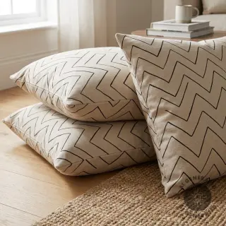 Decoration fabric Linenlook Freehand zigzag lines
