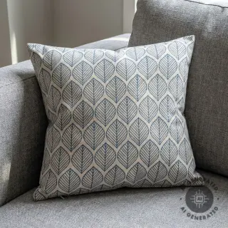 Decoration fabric Linenlook Leaf line minimalist denim