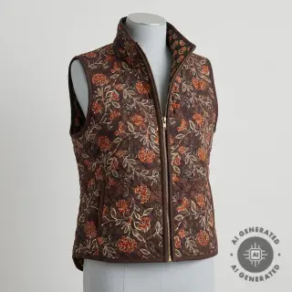 Cosy VELVET QUILT Flowers leaves dark brown