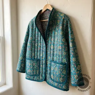 Cosy VELVET QUILT Flowers abstract petrol
