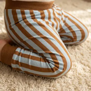 Sweat fabric Stripes by JENNIFER BOURON blue brown ORGANIC