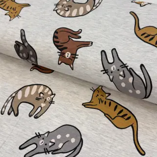 Jersey Lazy cats ecru melange