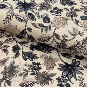 Jersey Cotton-Linen Flowers navy digital print