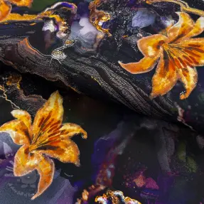 Womens fabrics PUNTA DI ROMA Flowers black digital print