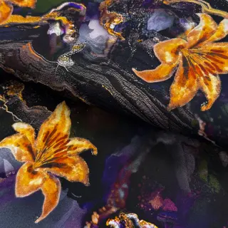 Womens fabrics PUNTA DI ROMA Flowers black digital print