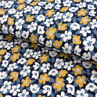 Jersey GLITTER Flowers navy