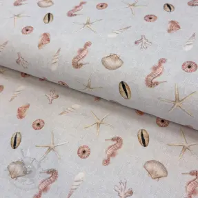 Decoration fabric Shells linen ecru digital print