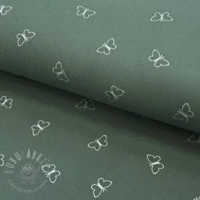 Fine corduroy GLITTER Butterflies sage