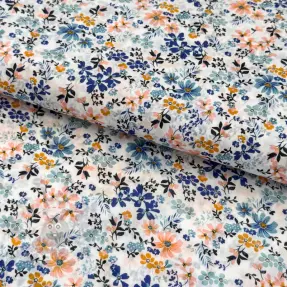 Cotton fabric VOILE Flowers blue digital print