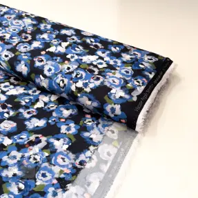 Viscose POPLIN STRETCH Painted flowers navy digital print