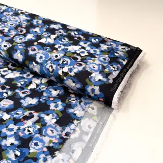 Viscose POPLIN STRETCH Painted flowers navy digital print