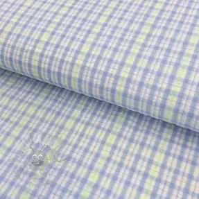 Cotton fabric SEERSUCKER Neon squares light blue