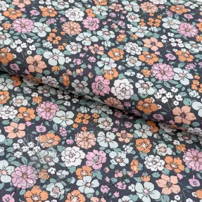 Cotton fabric Flowers navy ORGANIC