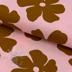 Linen viscose Flowers light pink