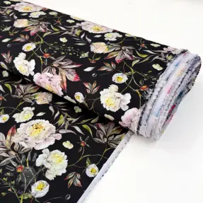Womens fabrics MAGNOLIA STRETCH Flowers bouquet black