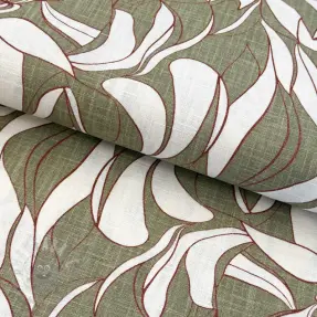 Linen cotton WASHED Abstract olive
