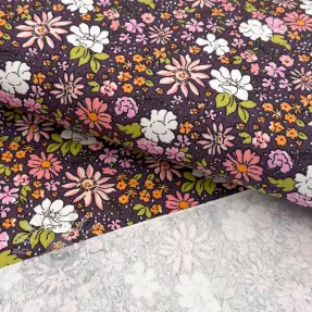 Sweat fabric Tiny flowers dark purple