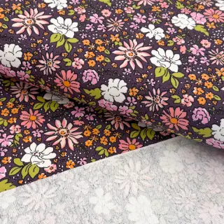 Sweat fabric Tiny flowers dark purple