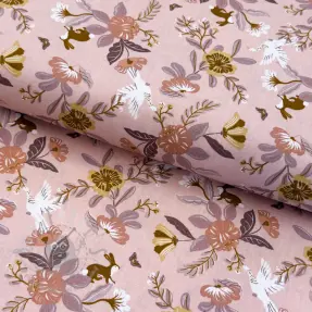 Cotton fabric Flowers old rose ORGANIC