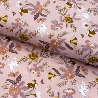 Cotton fabric Flowers old rose ORGANIC
