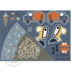 Cotton fabric Cars PANEL digital print