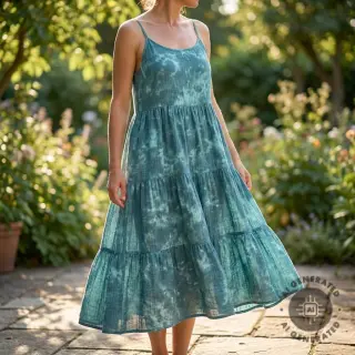 Double gauze/muslin TIE DYE dark cyan