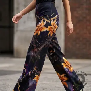 Womens fabrics PUNTA DI ROMA Flowers black digital print