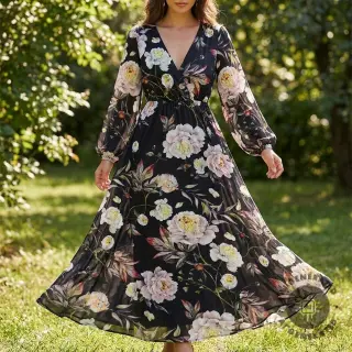 Womens fabrics MAGNOLIA STRETCH Flowers bouquet black