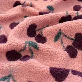 Coat fabric TEDDY JACQUARD Cherries pink