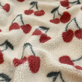 Coat fabric TEDDY JACQUARD Cherries ecru