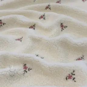 Coat fabric TEDDY EMBROIDERY Flowers ecru