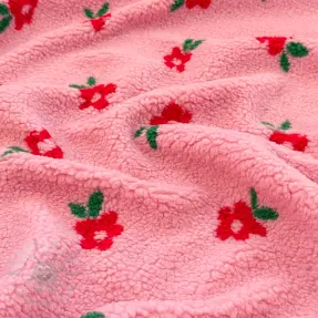 Coat fabric TEDDY Tiny flowers pink