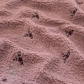 Coat fabric TEDDY EMBROIDERY Flowers mauve