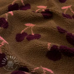 Coat fabric TEDDY JACQUARD Cherries brown