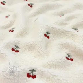 Coat fabric TEDDY EMBROIDERY Cherries