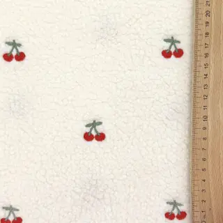 Coat fabric TEDDY EMBROIDERY Cherries