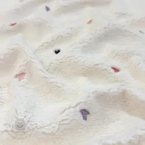 Coat fabric TEDDY EMBROIDERY Hearts ecru