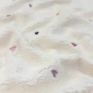 Coat fabric TEDDY EMBROIDERY Hearts ecru