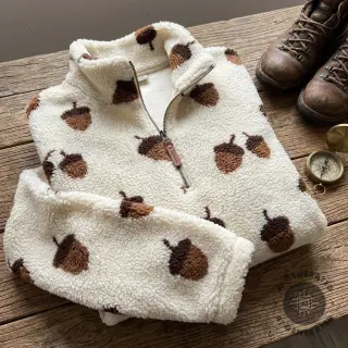 Coat fabric TEDDY JACQUARD Acorns