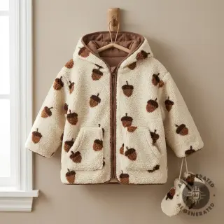 Coat fabric TEDDY JACQUARD Acorns