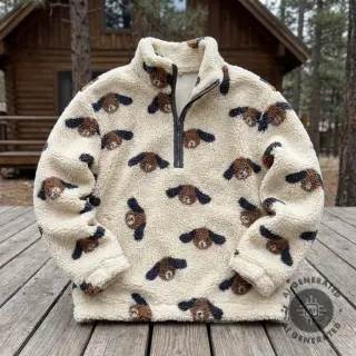 Coat fabric TEDDY JACQUARD Dogs brown